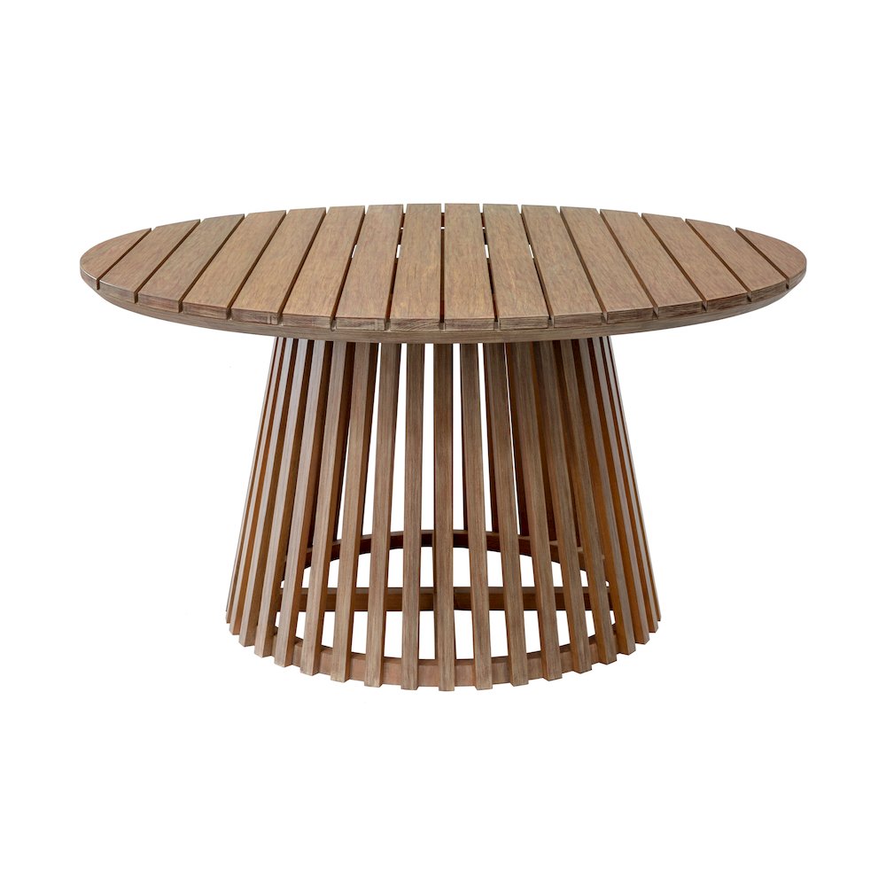 Escondido Outdoor Patio Round Dining Table in Light Eucalyptus Wood. Picture 2