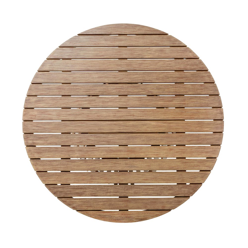 Escondido Outdoor Patio Round Dining Table in Light Eucalyptus Wood. Picture 3