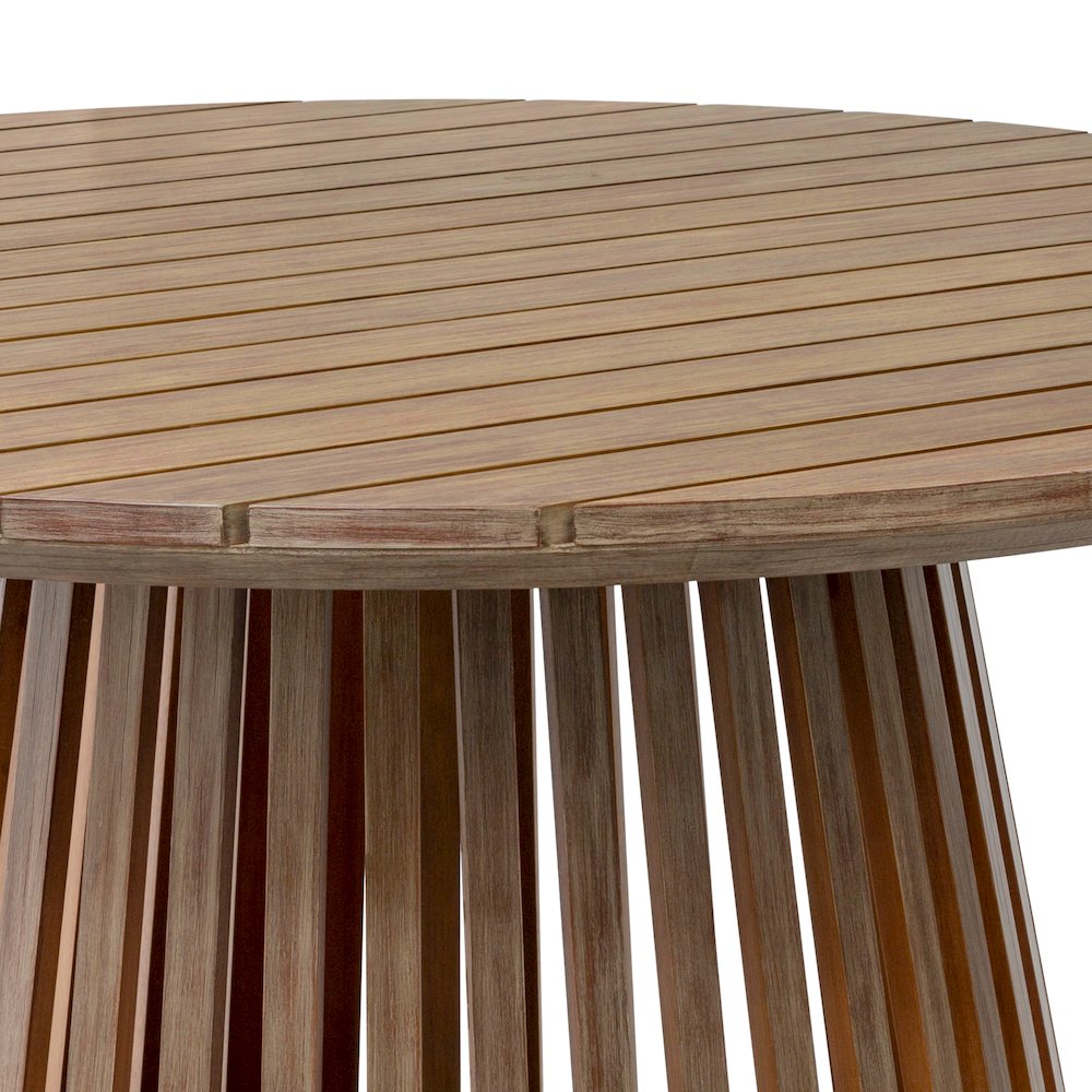Escondido Outdoor Patio Round Dining Table in Light Eucalyptus Wood. Picture 4