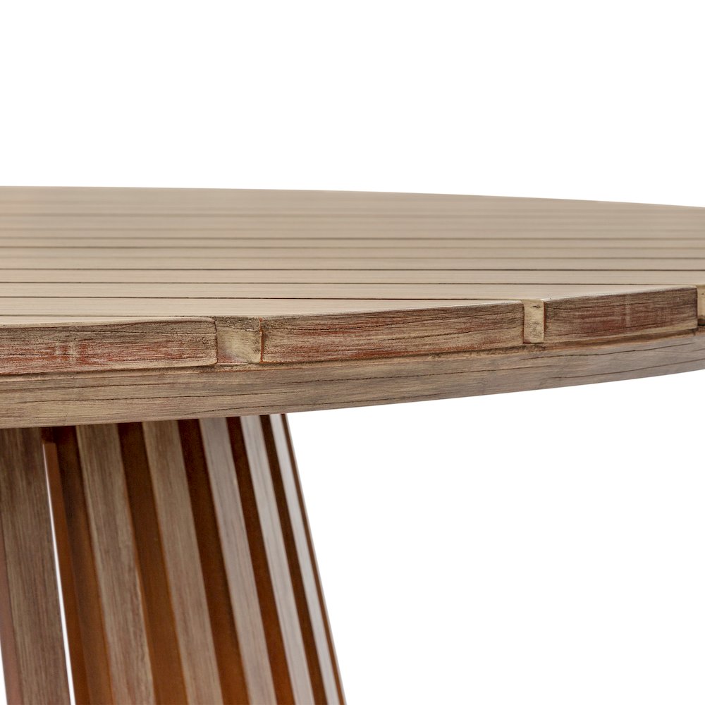 Escondido Outdoor Patio Round Dining Table in Light Eucalyptus Wood. Picture 5