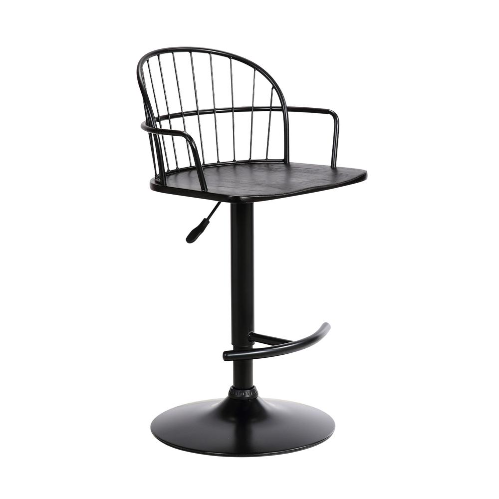 Edward Adjustable Black Wood and Metal Barstool. Picture 1