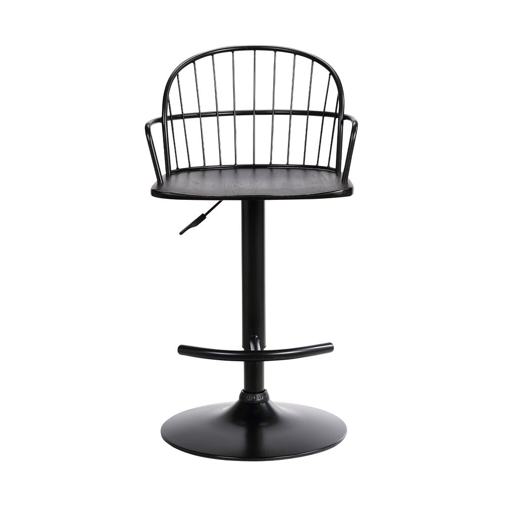 Edward Adjustable Black Wood and Metal Barstool. Picture 2