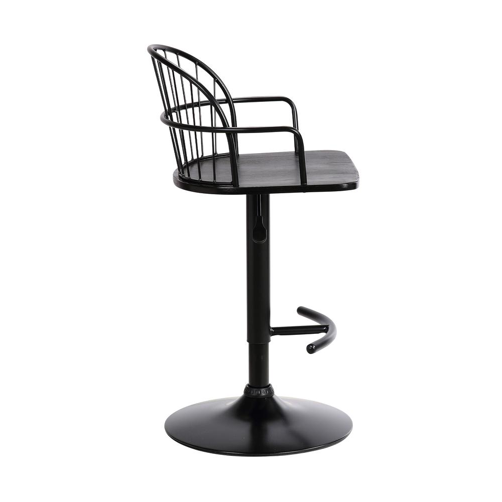 Edward Adjustable Black Wood and Metal Barstool. Picture 3