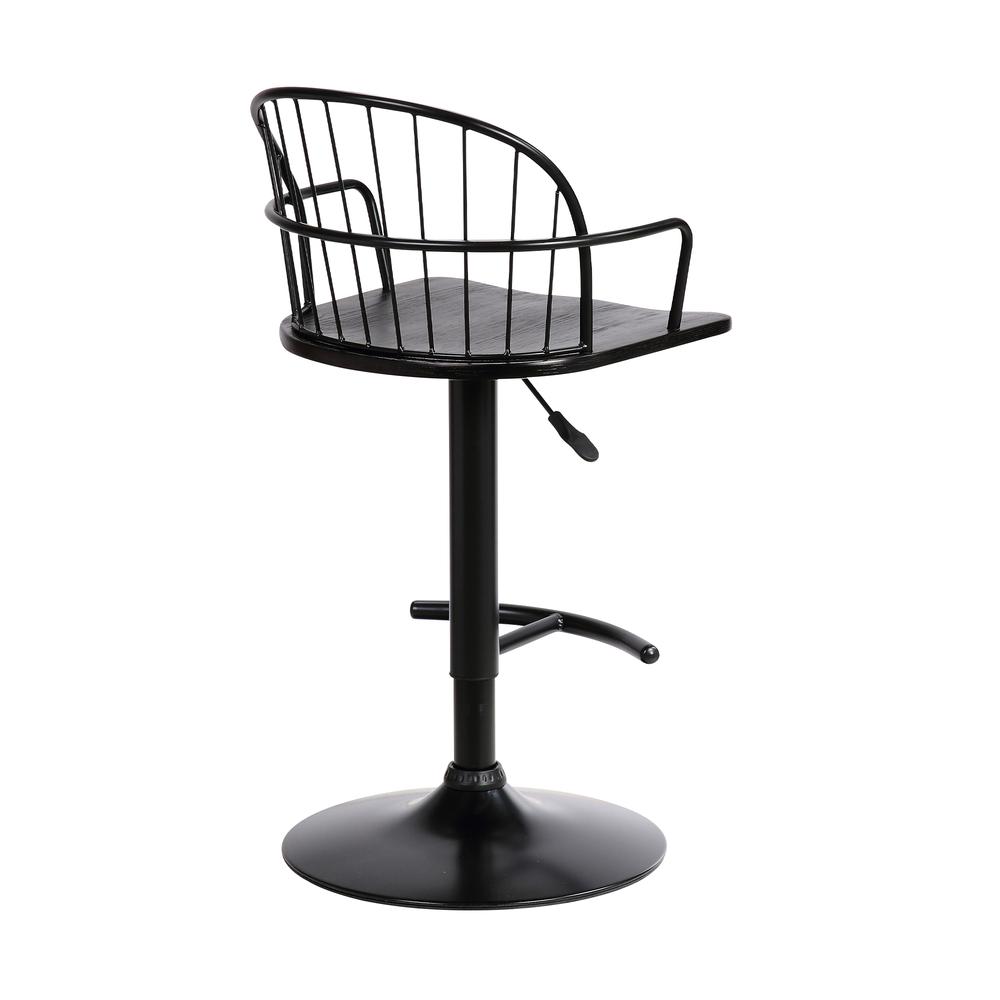 Edward Adjustable Black Wood and Metal Barstool. Picture 4