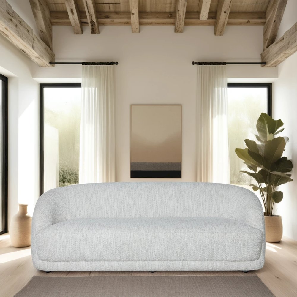 Figueroa 90 in. 3-Seater Sofa in Snow Fleck Fabric with Oval Seat and Slope Arms. Picture 9