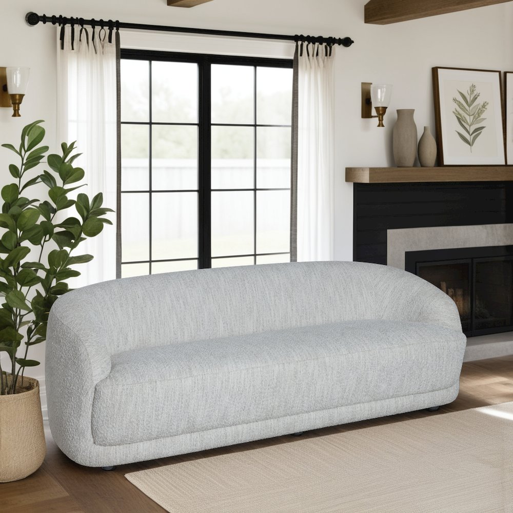 Figueroa 90 in. 3-Seater Sofa in Snow Fleck Fabric with Oval Seat and Slope Arms. Picture 10