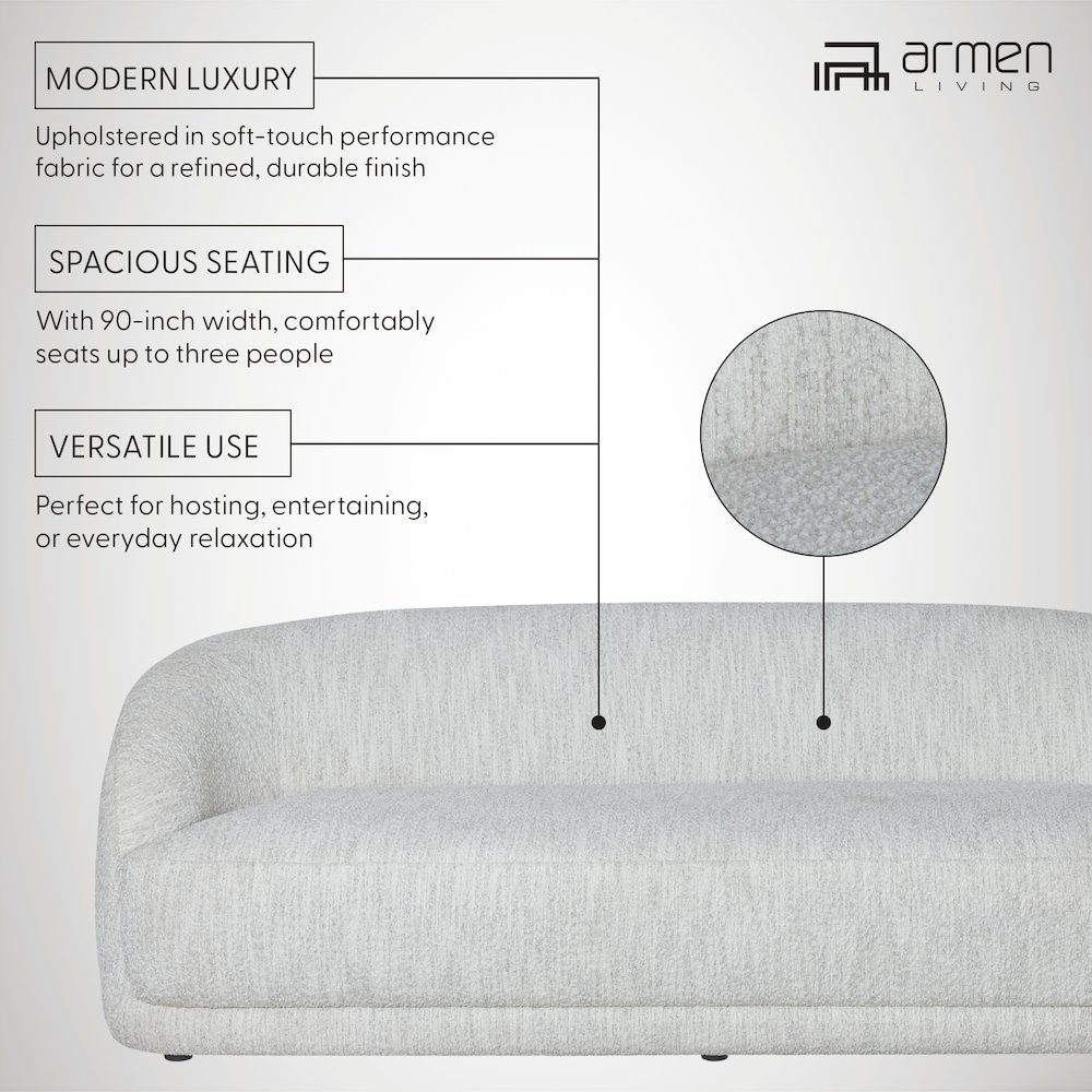 Figueroa 90 in. 3-Seater Sofa in Snow Fleck Fabric with Oval Seat and Slope Arms. Picture 11