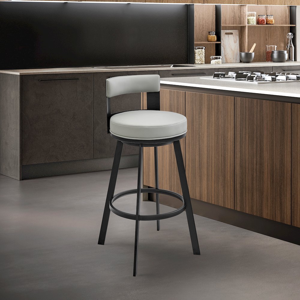 Flynn Swivel Counter or Bar Stool in Faux Leather and Metal. Picture 8