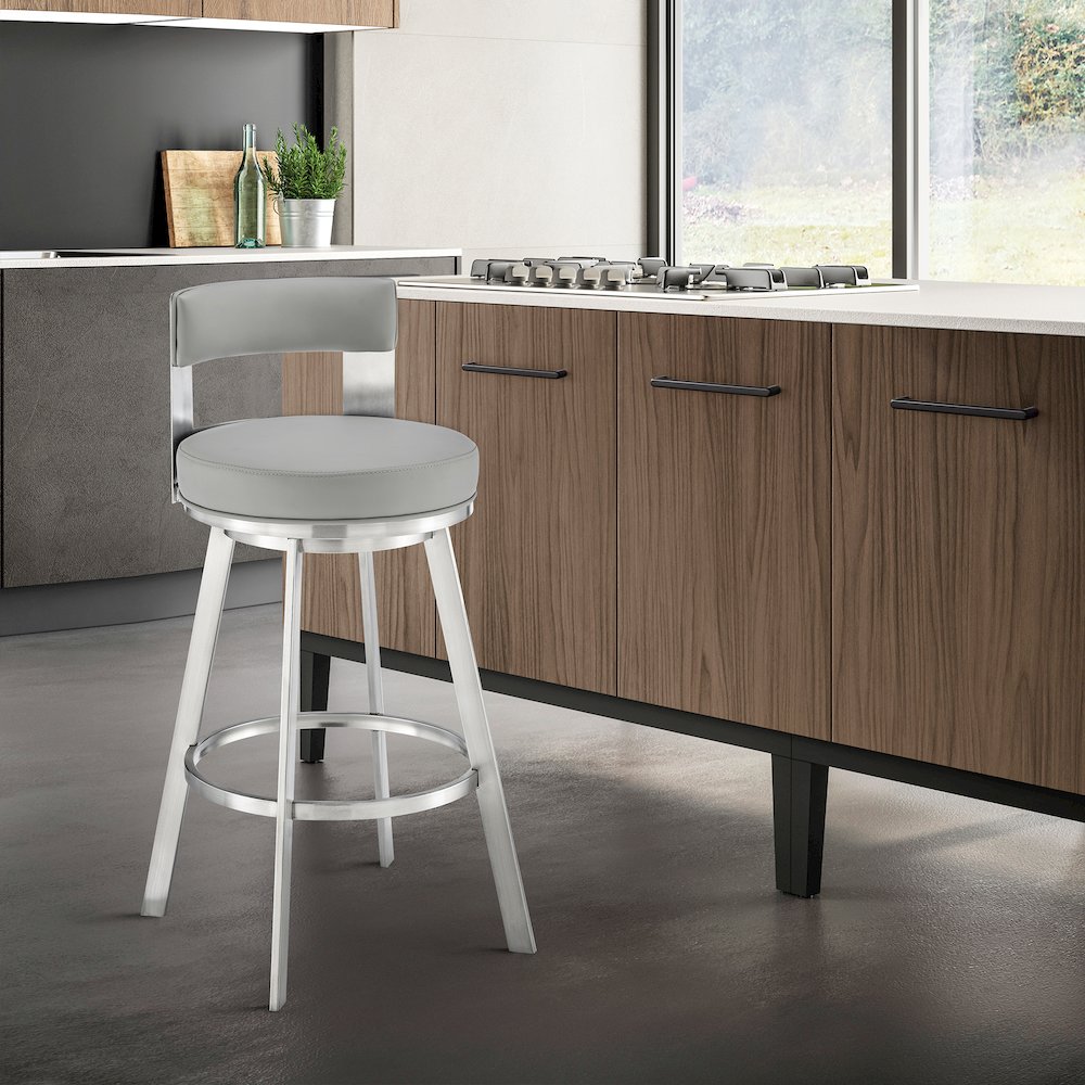 Flynn Swivel Counter or Bar Stool in Faux Leather and Metal. Picture 8