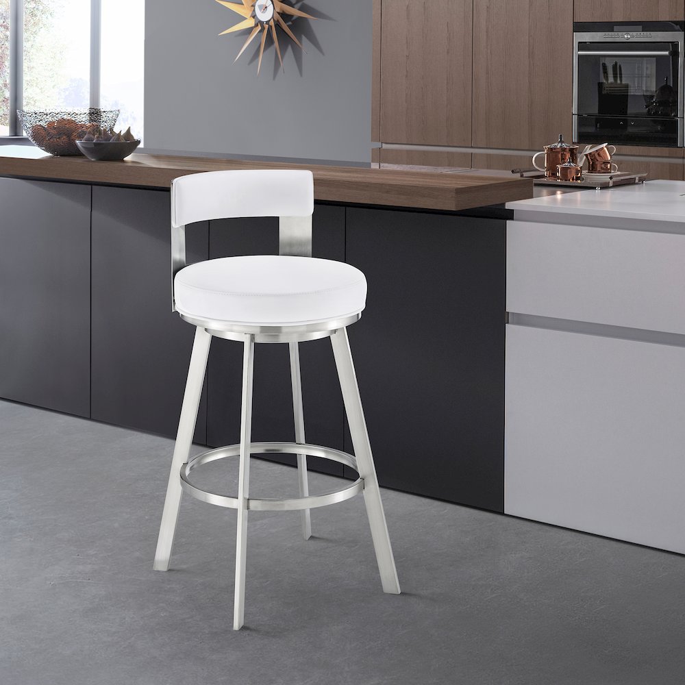 Flynn Swivel Counter or Bar Stool in Faux Leather and Metal. Picture 8