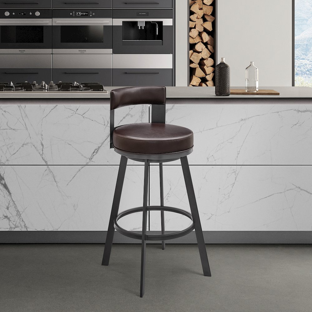 Flynn Swivel Counter or Bar Stool in Faux Leather and Metal. Picture 8