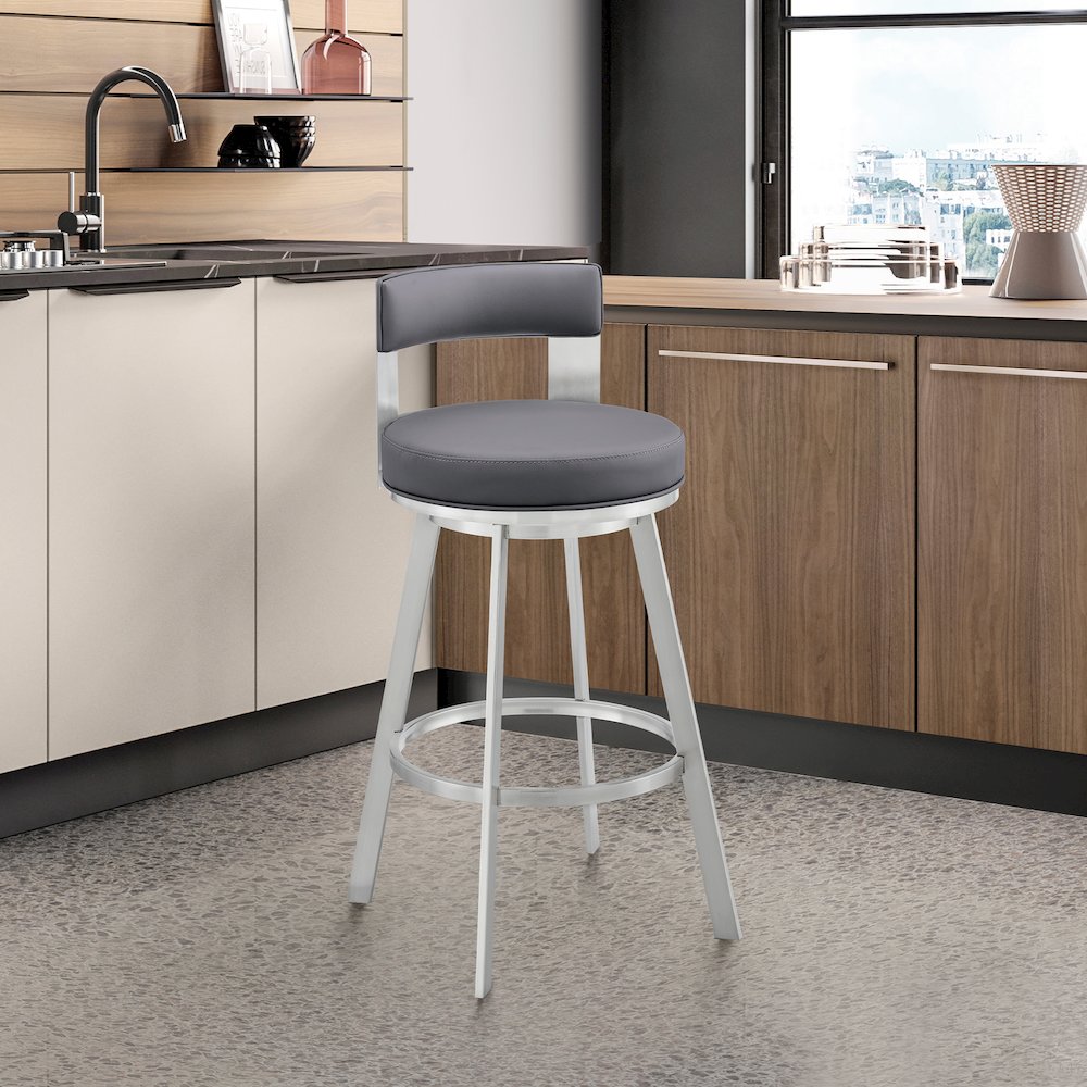 Flynn Swivel Counter or Bar Stool in Faux Leather and Metal. Picture 8