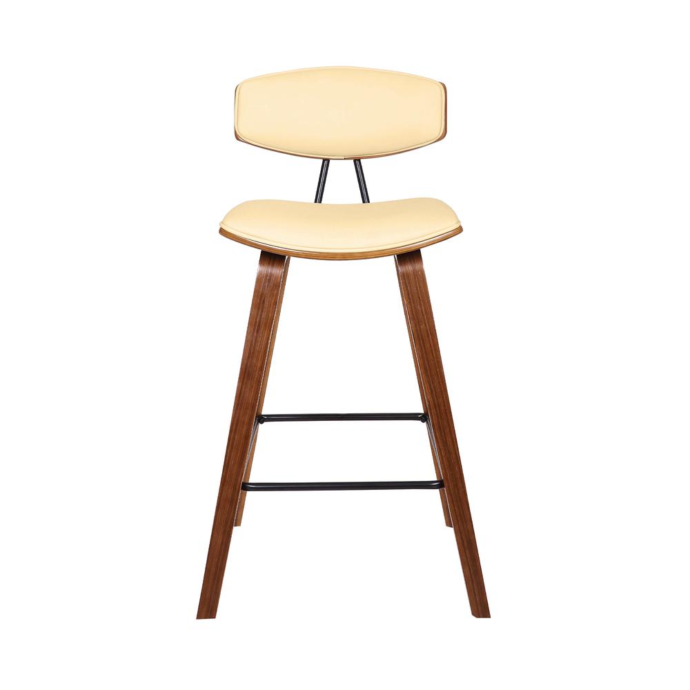 Counter Height Cream Faux Leather and Walnut Wood Mid-Century Modern Bar Stool. Picture 2