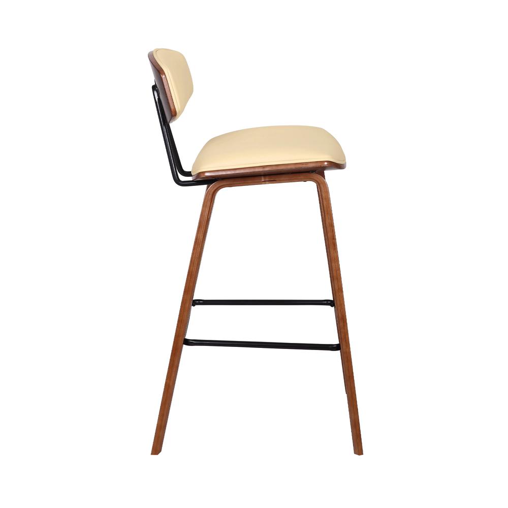 Counter Height Cream Faux Leather and Walnut Wood Mid-Century Modern Bar Stool. Picture 3