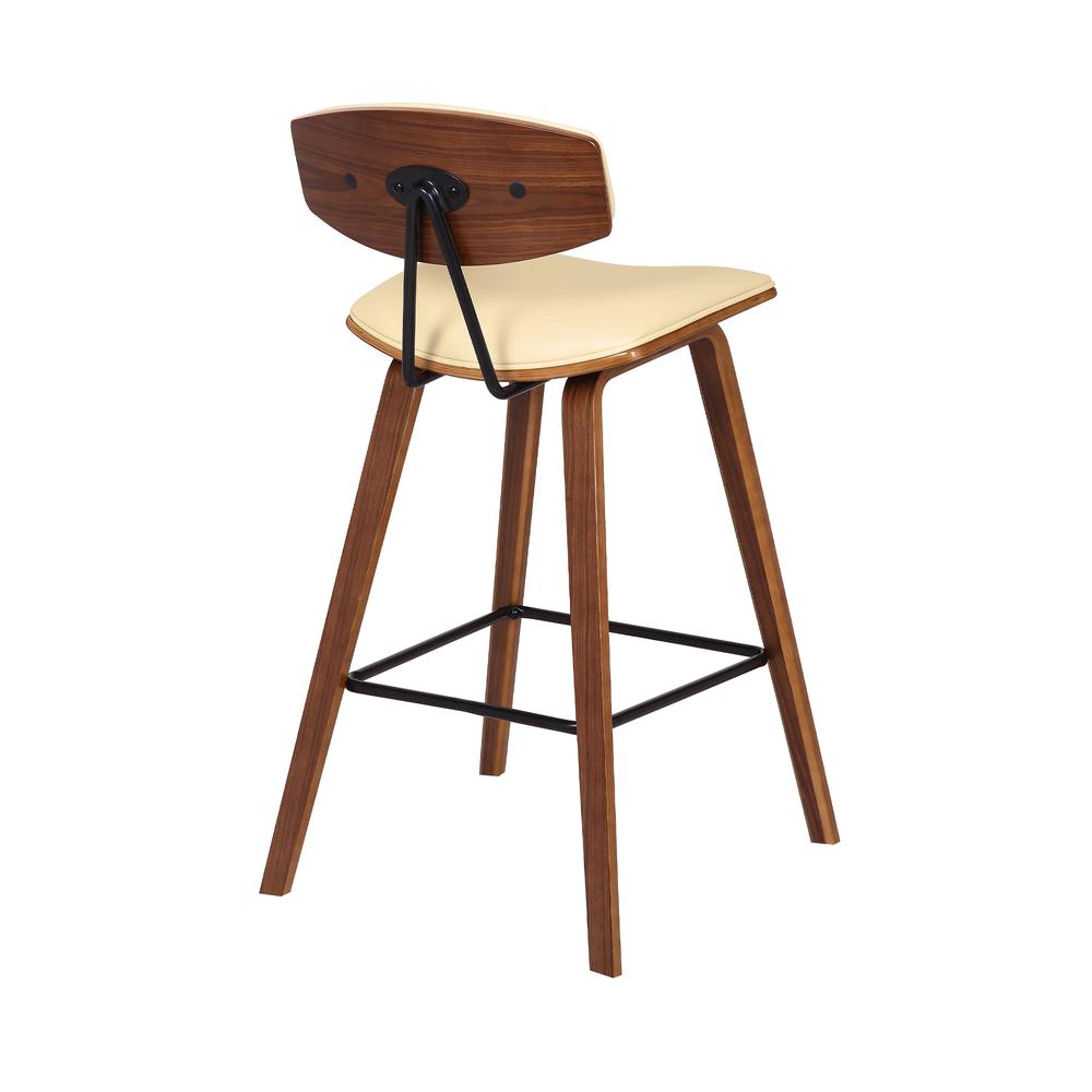 Counter Height Cream Faux Leather and Walnut Wood Mid-Century Modern Bar Stool. Picture 4