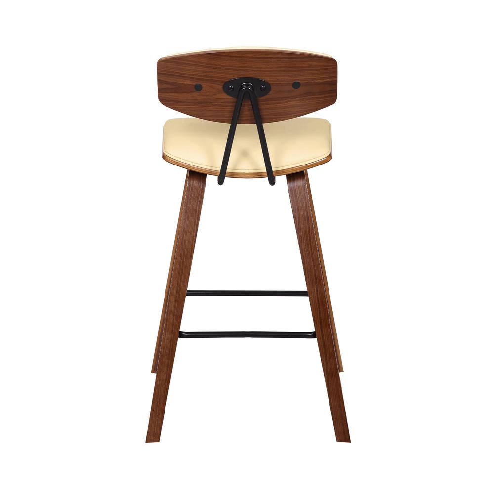 Counter Height Cream Faux Leather and Walnut Wood Mid-Century Modern Bar Stool. Picture 5