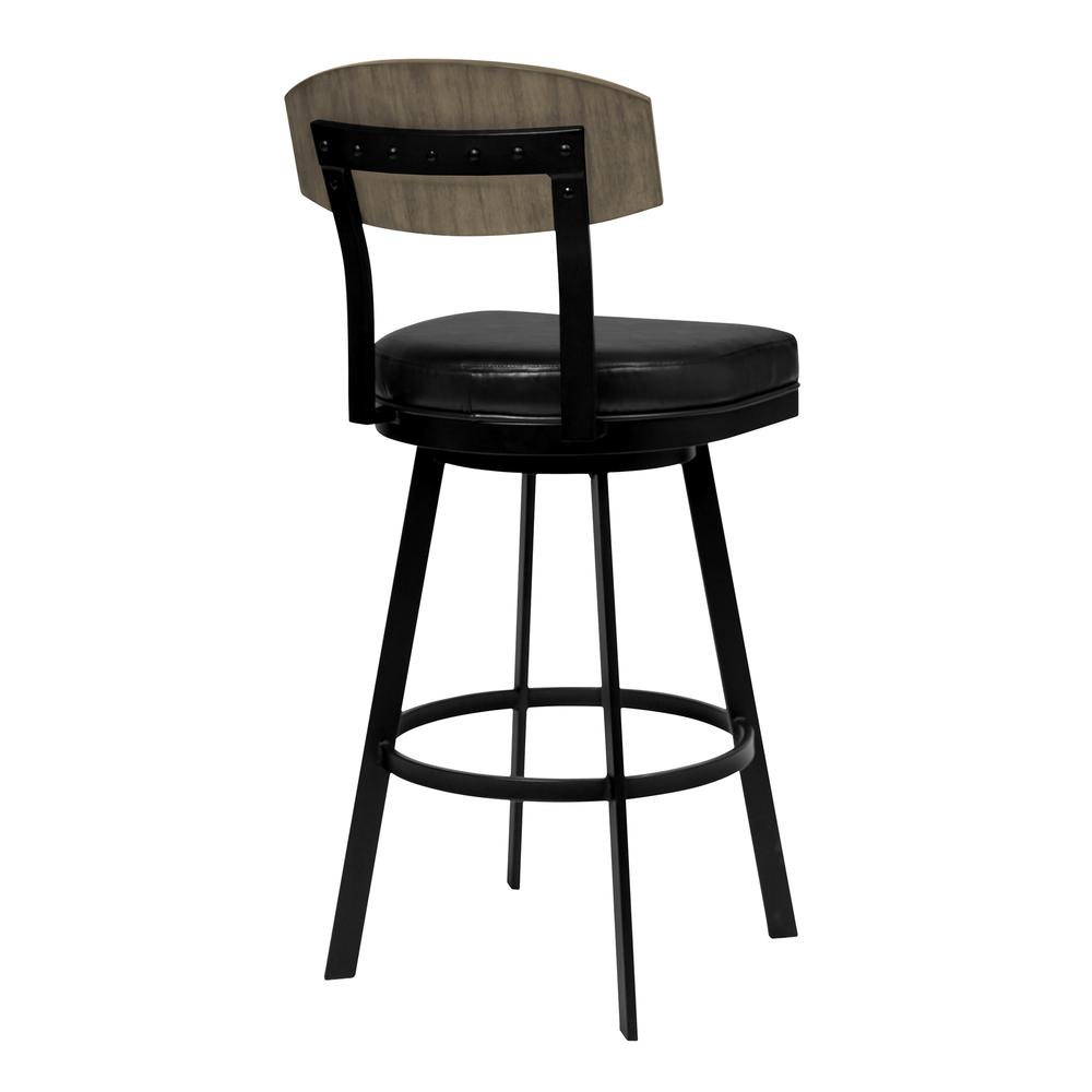 Frisco 26" Counter Height Barstool in Matte Black Finish with Black Faux Leather and Grey Walnut. Picture 2