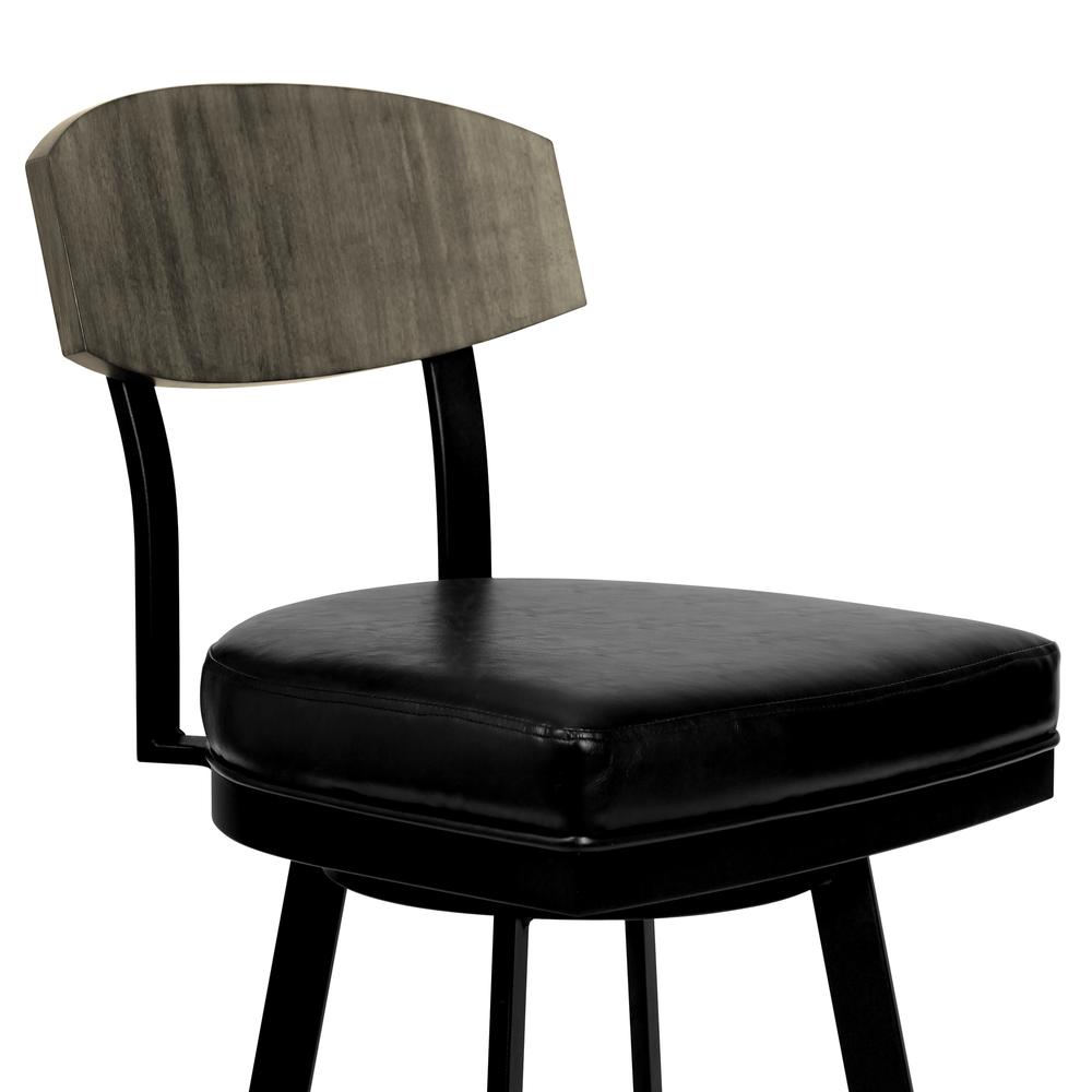 Frisco 26" Counter Height Barstool in Matte Black Finish with Black Faux Leather and Grey Walnut. Picture 3