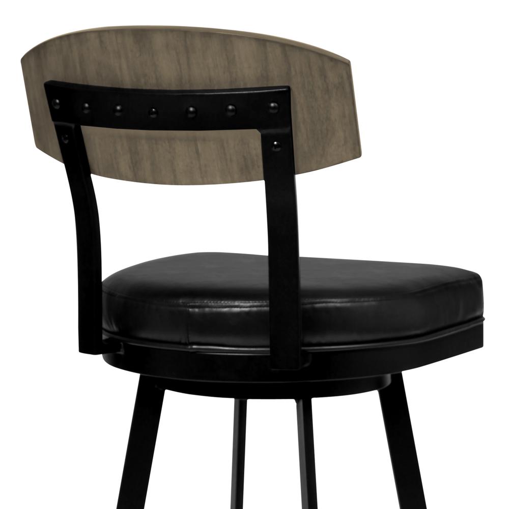 Frisco 26" Counter Height Barstool in Matte Black Finish with Black Faux Leather and Grey Walnut. Picture 4