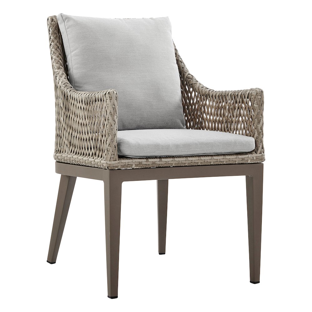 Outdoor Wicker and Aluminum Gray Dining Chair with Beige Cushions - Set of 2. Picture 2