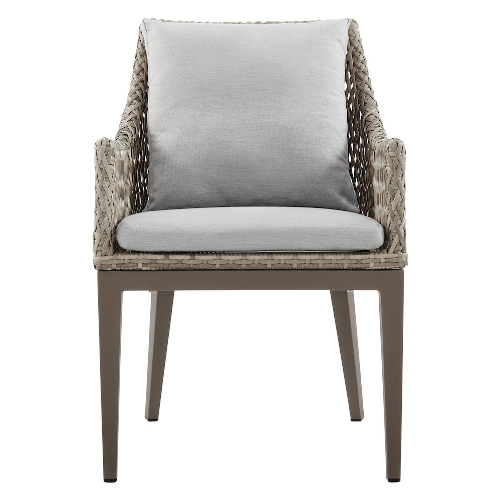 Outdoor Wicker and Aluminum Gray Dining Chair with Beige Cushions - Set of 2. Picture 3