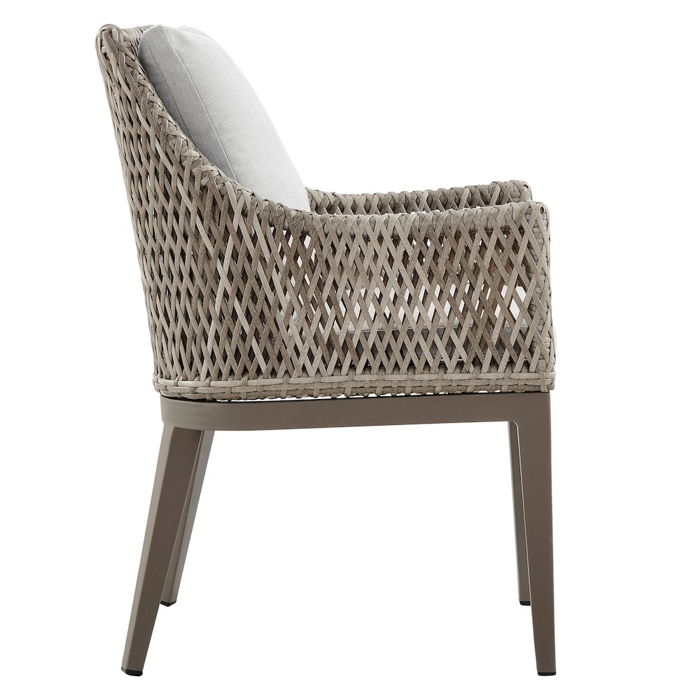 Outdoor Wicker and Aluminum Gray Dining Chair with Beige Cushions - Set of 2. Picture 4