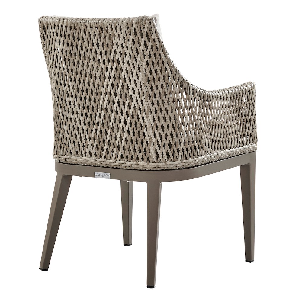 Outdoor Wicker and Aluminum Gray Dining Chair with Beige Cushions - Set of 2. Picture 5