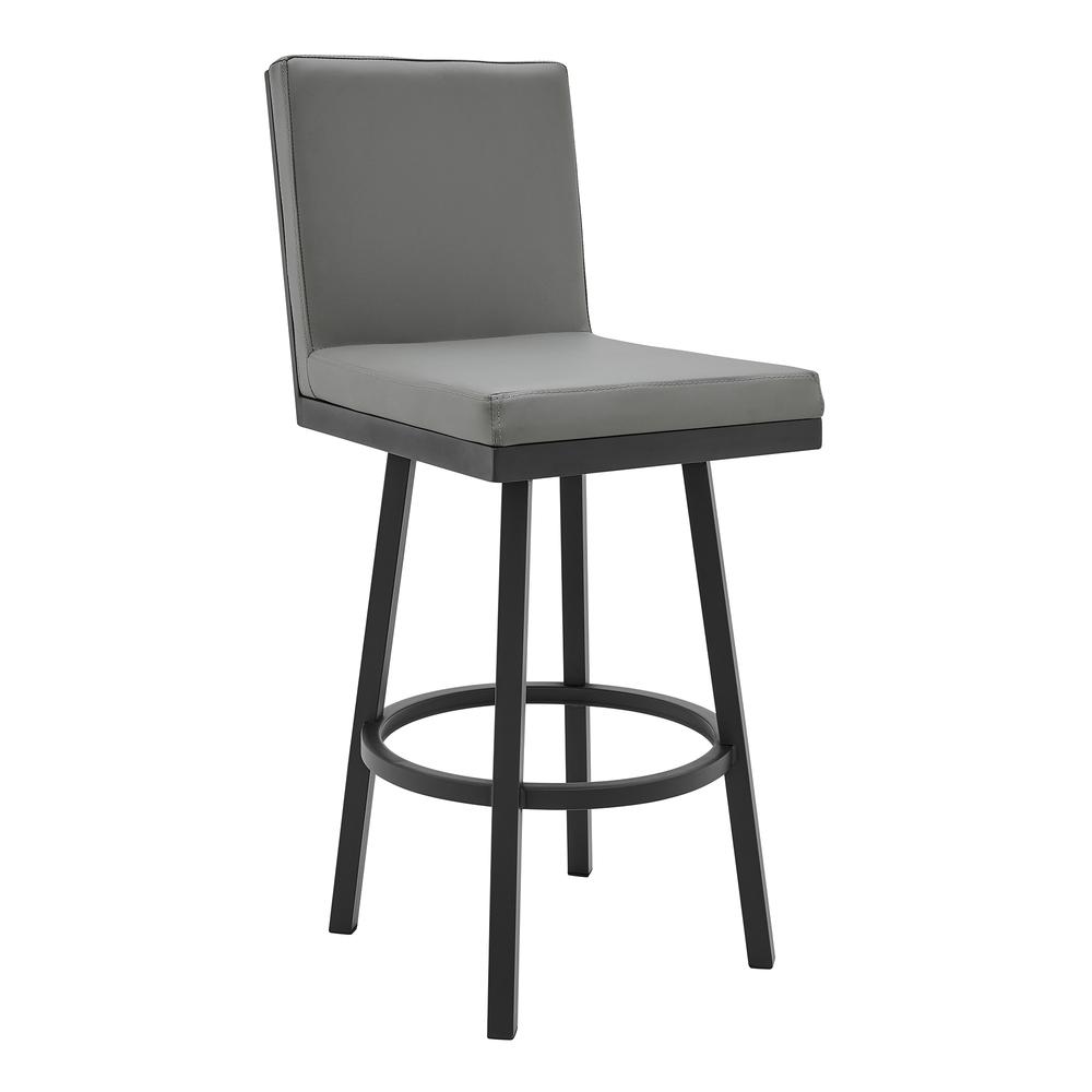 Gem Swivel Modern Black Metal and Gray Faux Leather Bar and Counter Stool. Picture 1