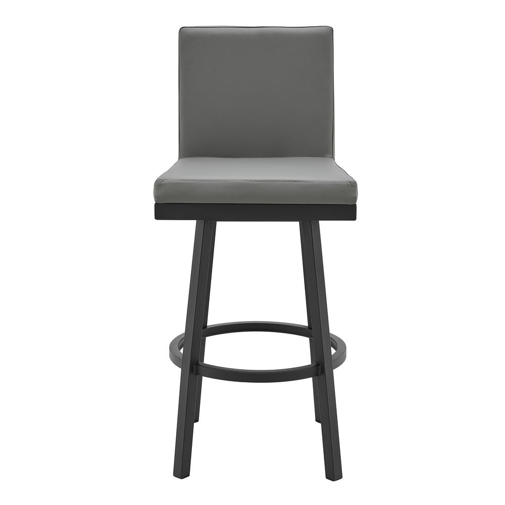 Gem Swivel Modern Black Metal and Gray Faux Leather Bar and Counter Stool. Picture 2