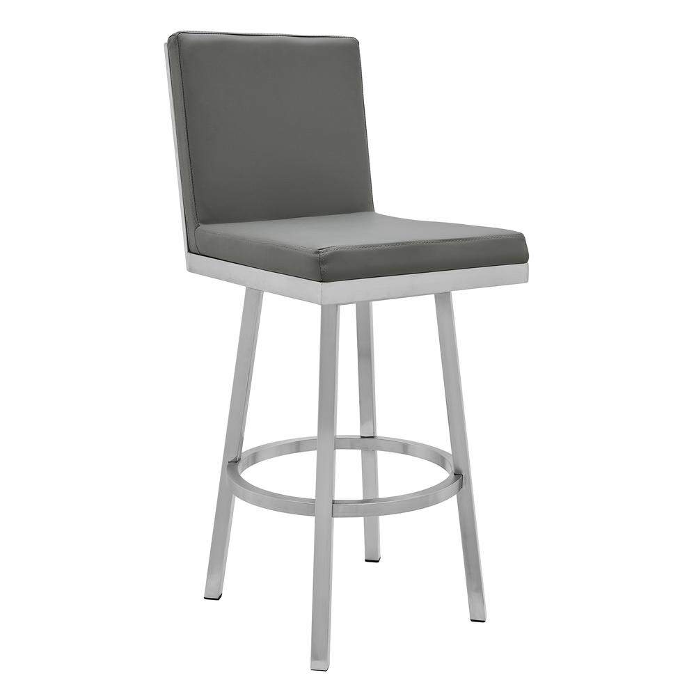 Gem 30" Swivel Modern Metal and Gray Faux Leather Bar and Counter Stool. Picture 1