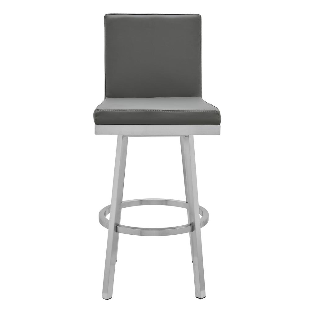 Gem 30" Swivel Modern Metal and Gray Faux Leather Bar and Counter Stool. Picture 2