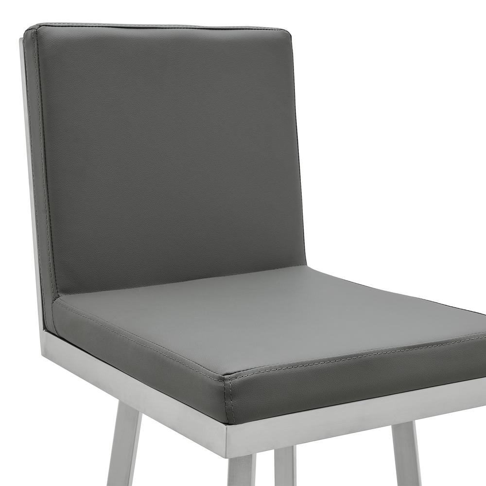 Gem 30" Swivel Modern Metal and Gray Faux Leather Bar and Counter Stool. Picture 4
