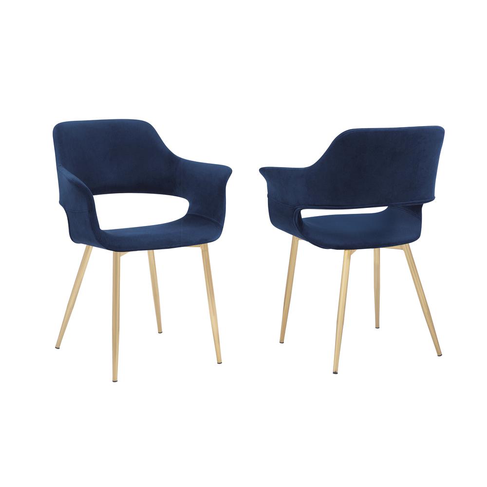 Gigi Blue Velvet Dining Room Chair with Gold Metal Legs. Picture 1