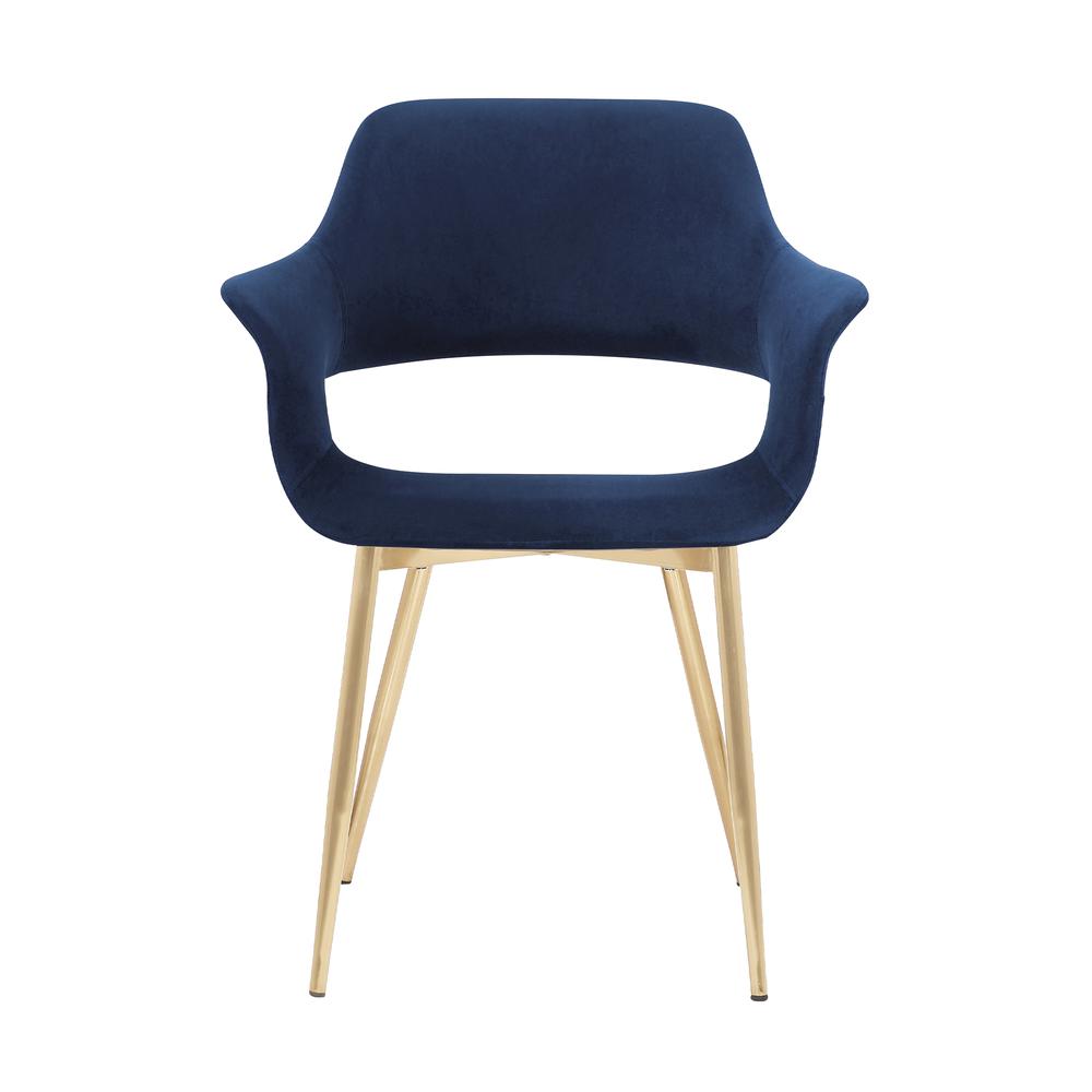 Gigi Blue Velvet Dining Room Chair with Gold Metal Legs. Picture 3