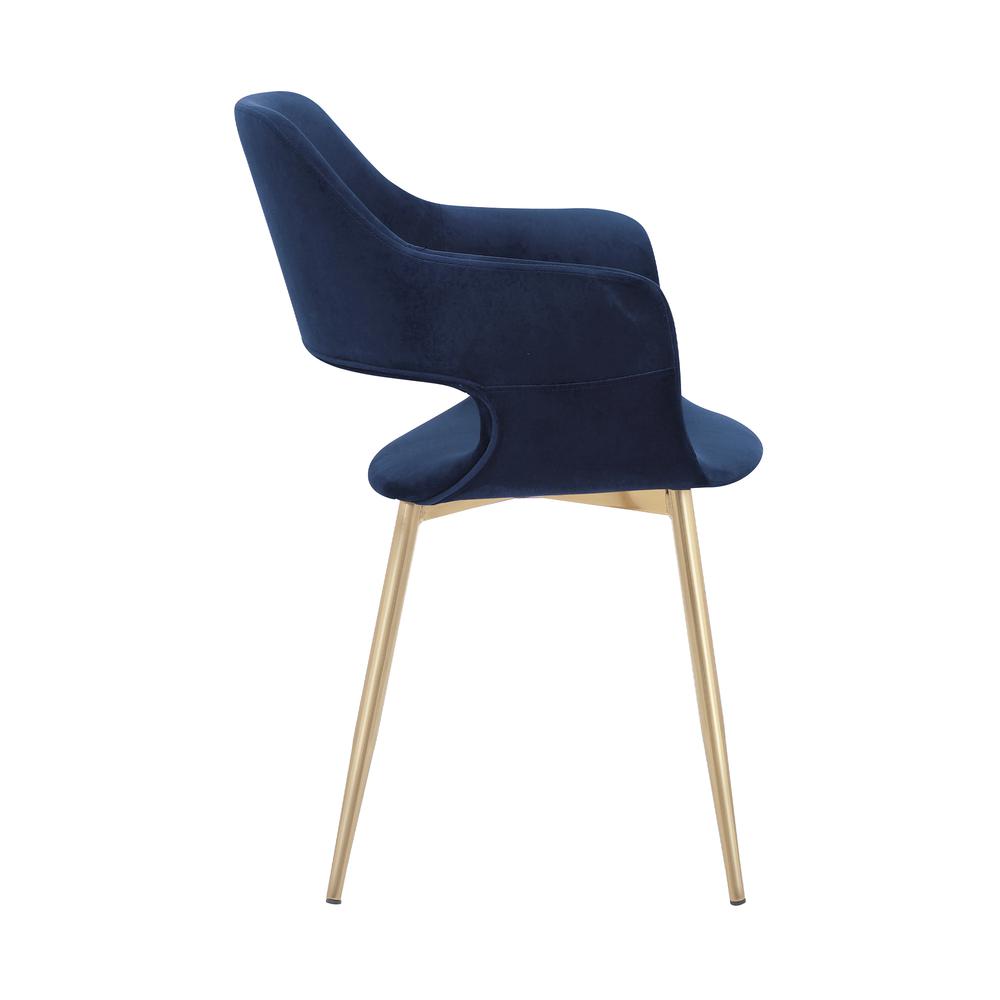 Gigi Blue Velvet Dining Room Chair with Gold Metal Legs. Picture 4