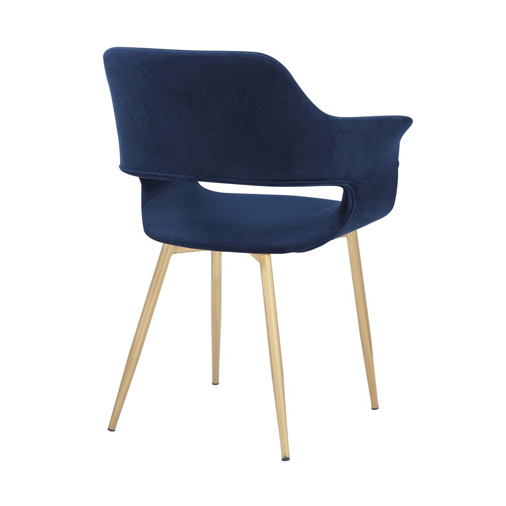 Gigi Blue Velvet Dining Room Chair with Gold Metal Legs. Picture 5