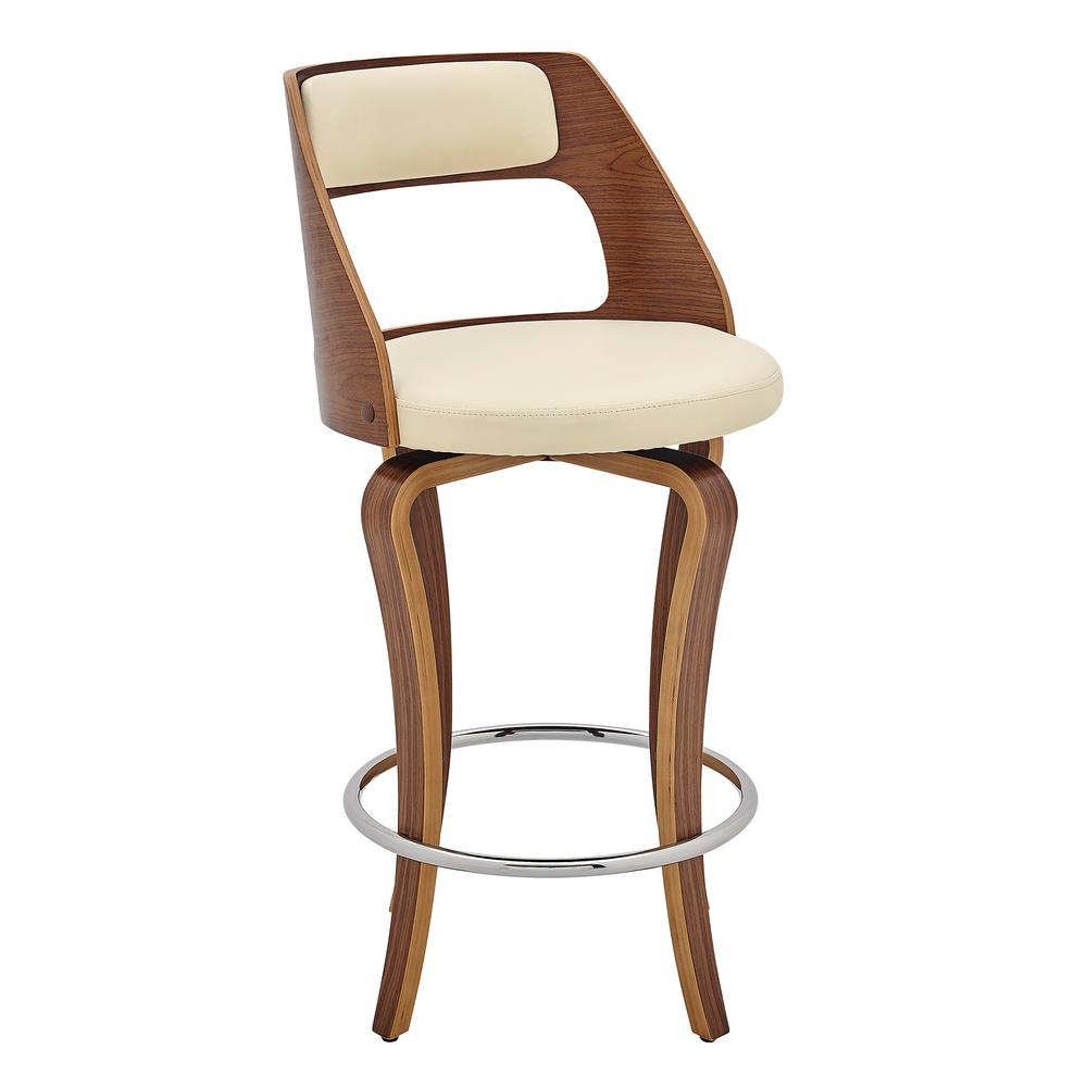Grady 26" Swivel Cream Faux Leather and Walnut Wood Bar Stool. Picture 1