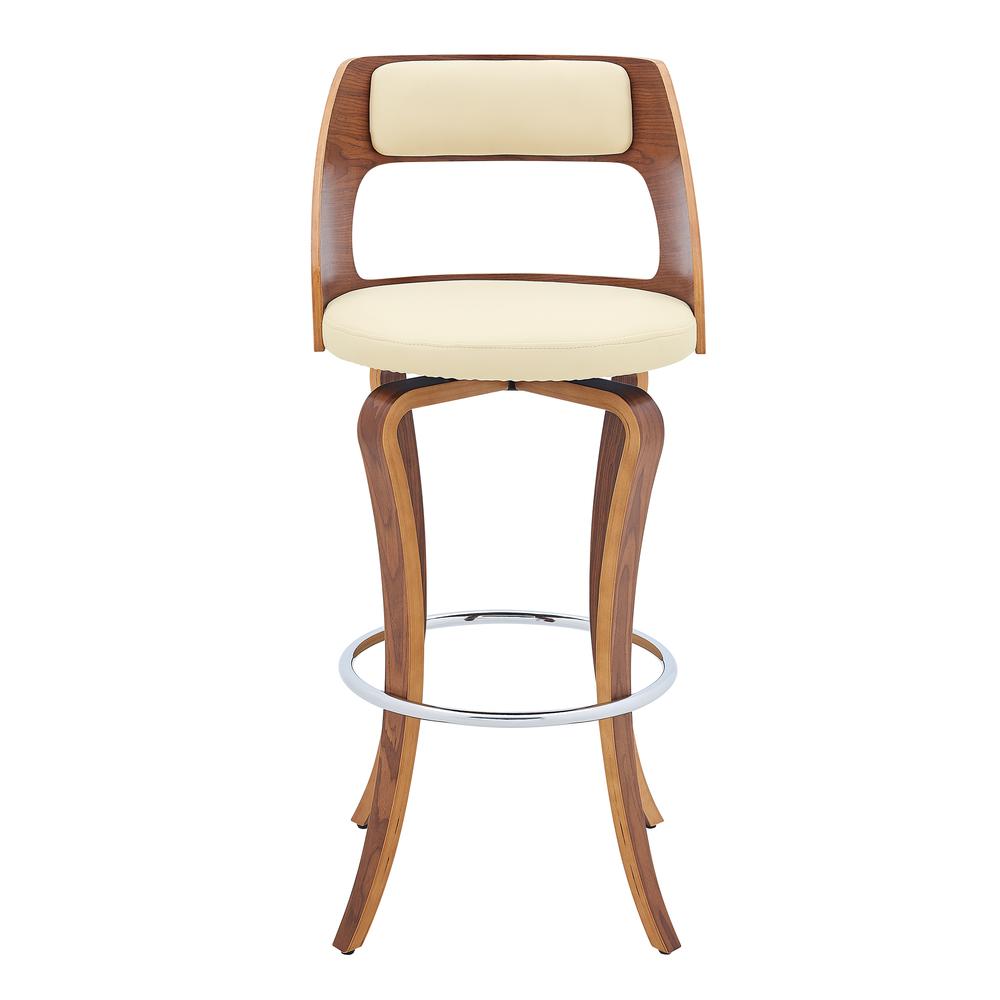 Grady 26" Swivel Cream Faux Leather and Walnut Wood Bar Stool. Picture 2
