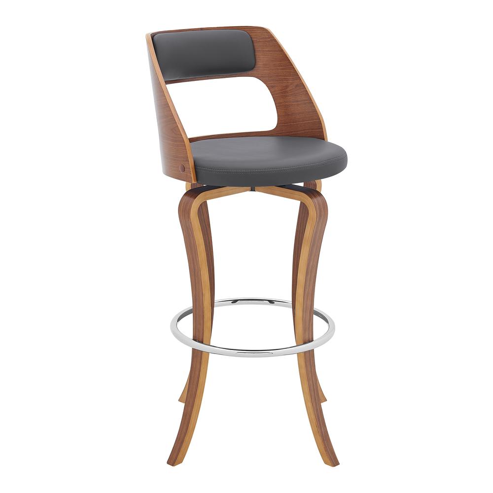 Grady 30" Swivel Gray Faux Leather and Walnut Wood Bar Stool. Picture 1