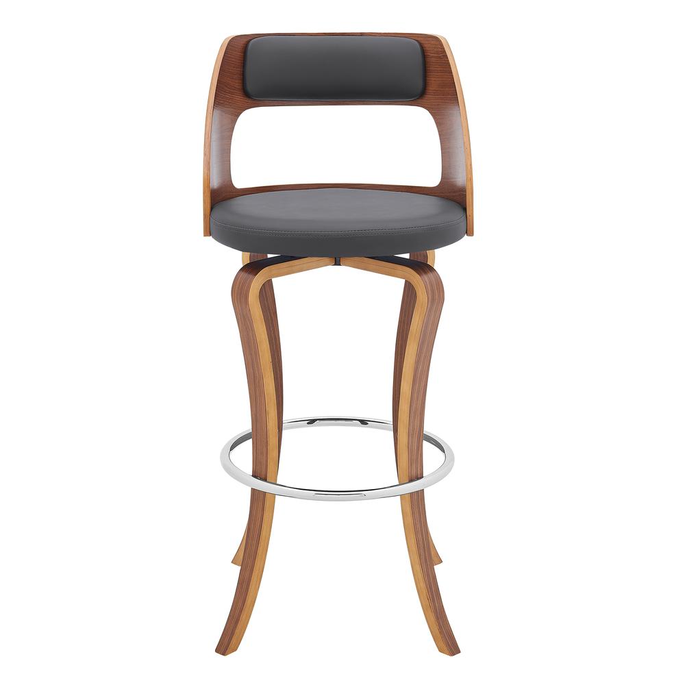 Grady 30" Swivel Gray Faux Leather and Walnut Wood Bar Stool. Picture 2