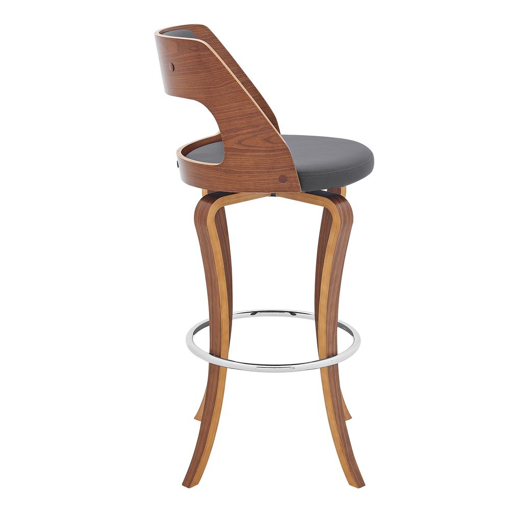 Grady 30" Swivel Gray Faux Leather and Walnut Wood Bar Stool. Picture 3