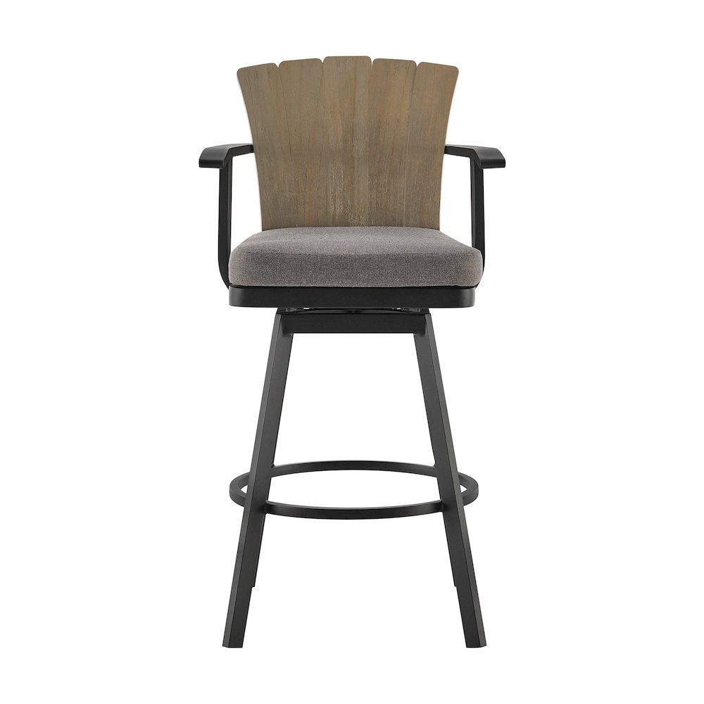Hazel Outdoor Patio Swivel Counter Stool in Aluminum with Teak Wood. Picture 2