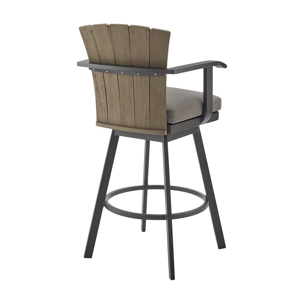 Hazel Outdoor Patio Swivel Counter Stool in Aluminum with Teak Wood. Picture 3