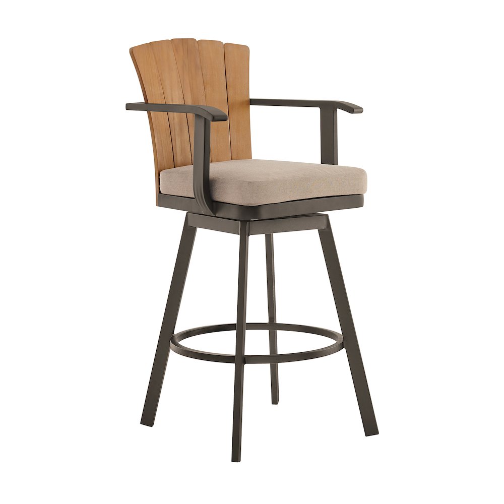 Hazel Outdoor Patio Swivel Counter Stool in Aluminum with Teak Wood. Picture 1