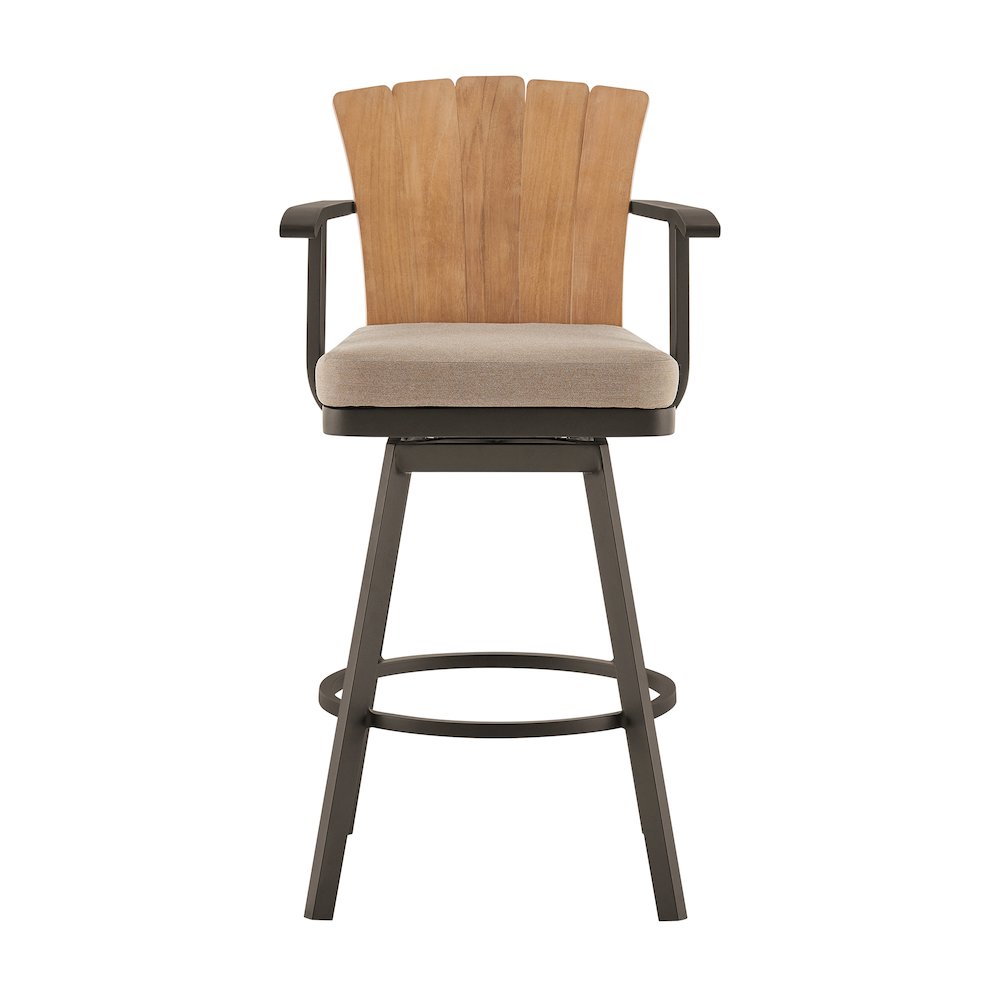 Hazel Outdoor Patio Swivel Counter Stool in Aluminum with Teak Wood. Picture 2