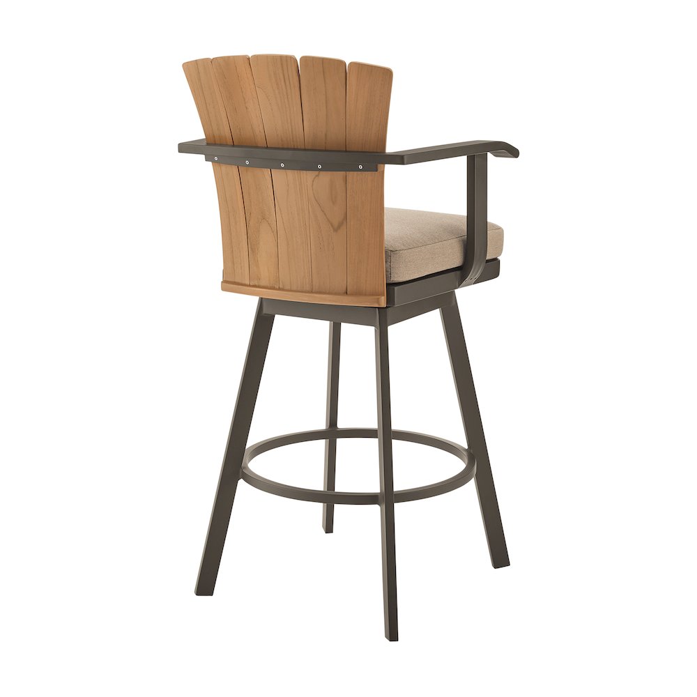 Hazel Outdoor Patio Swivel Counter Stool in Aluminum with Teak Wood. Picture 3