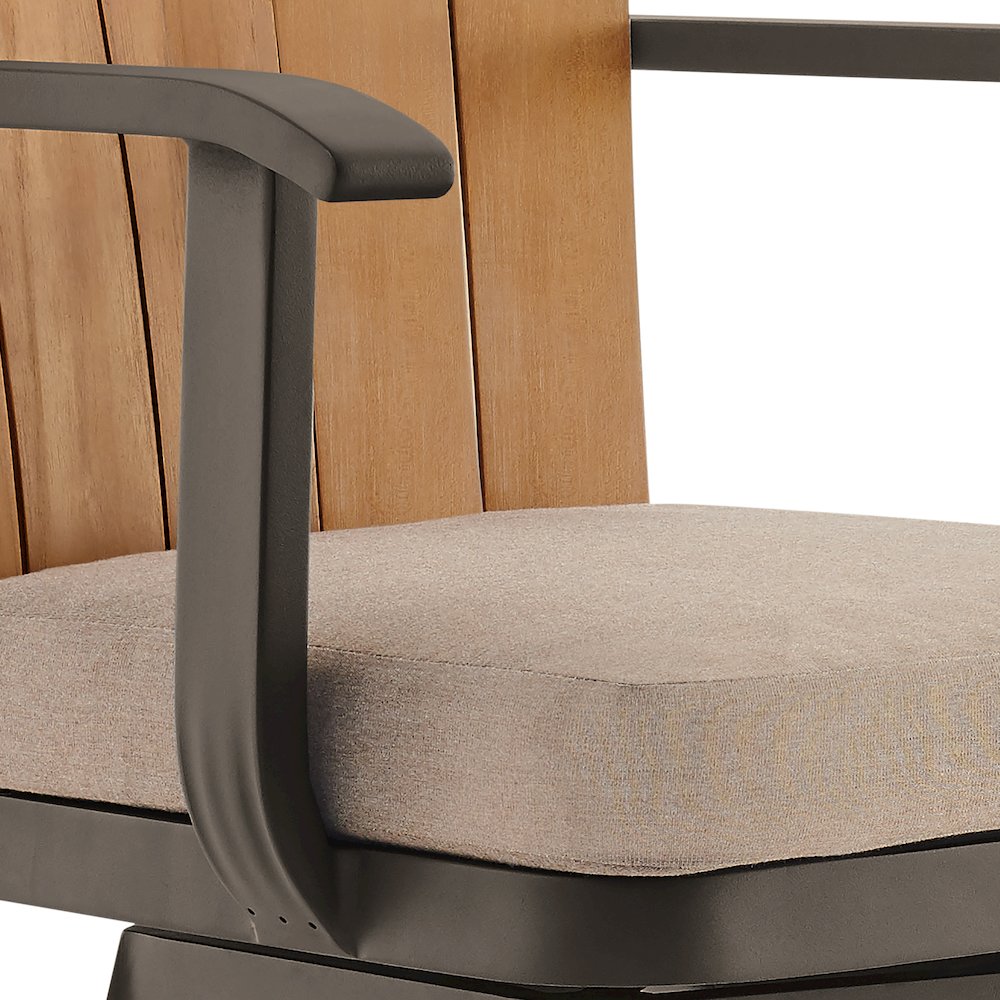 Hazel Outdoor Patio Swivel Counter Stool in Aluminum with Teak Wood. Picture 6