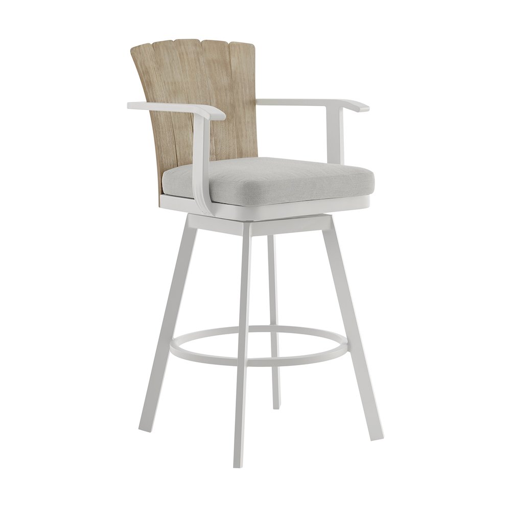 Hazel Outdoor Patio Swivel Counter Stool in Aluminum with Teak Wood. Picture 1