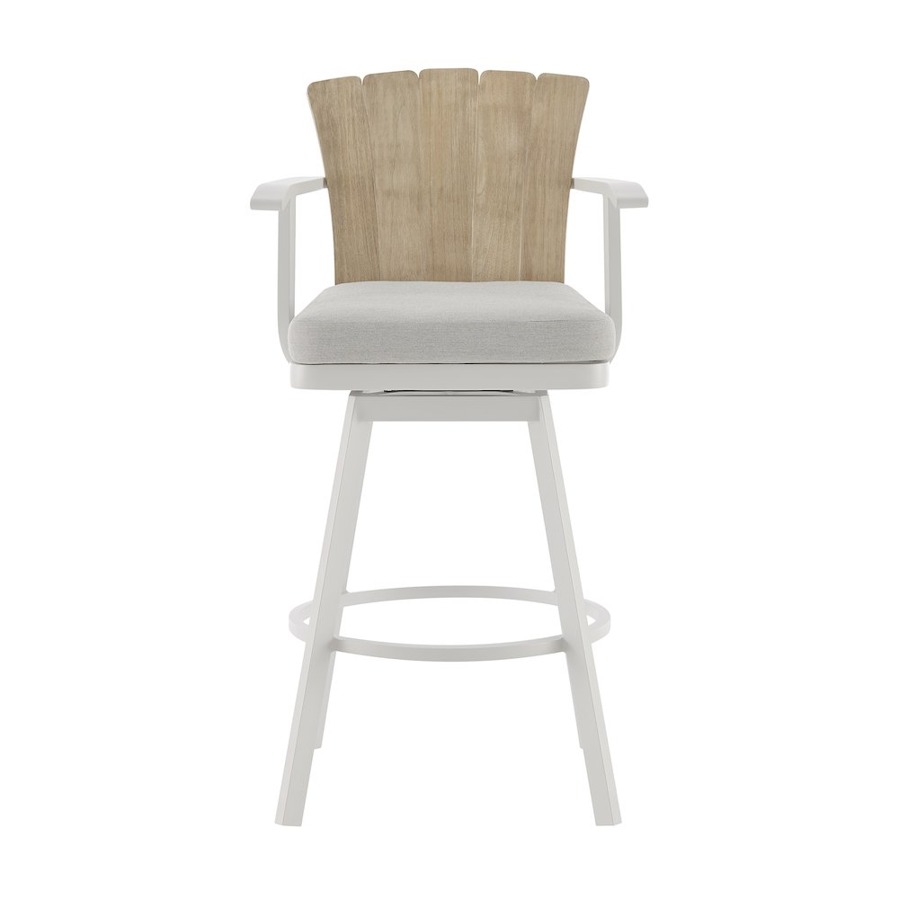 Hazel Outdoor Patio Swivel Counter Stool in Aluminum with Teak Wood. Picture 2