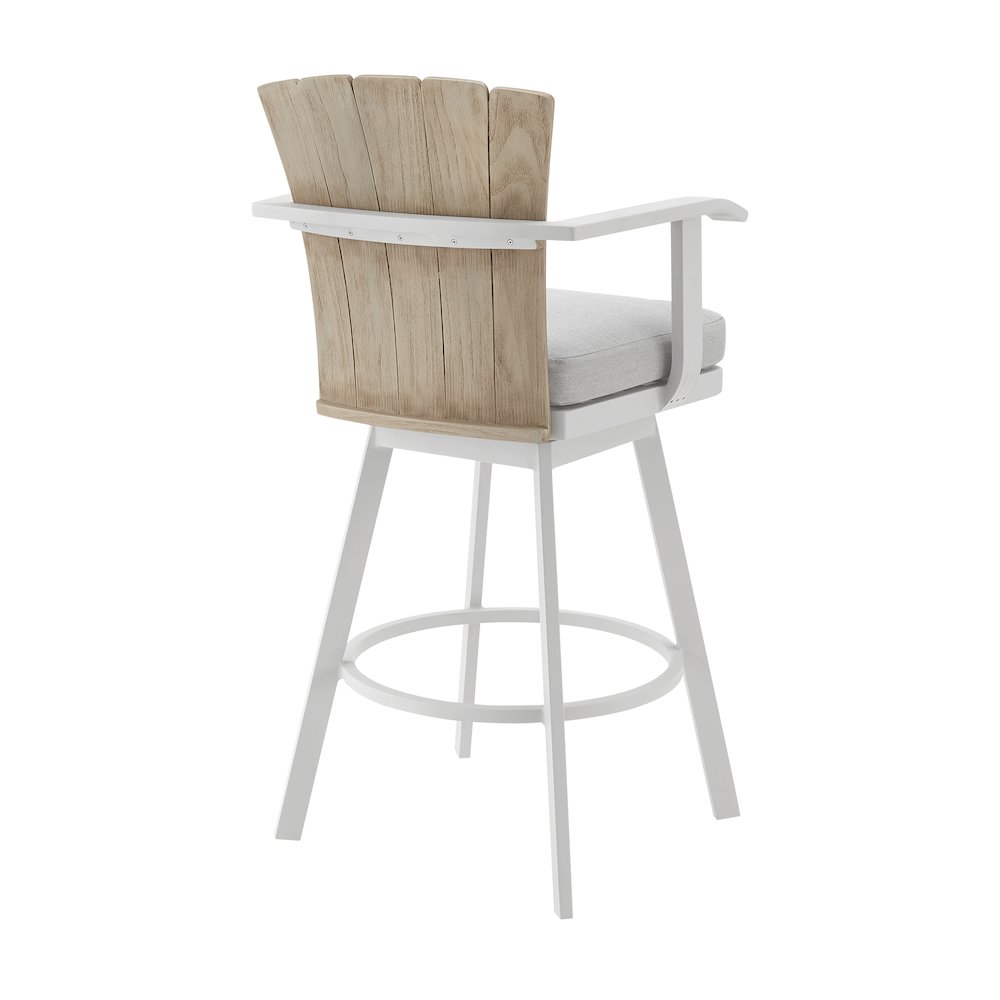 Hazel Outdoor Patio Swivel Counter Stool in Aluminum with Teak Wood. Picture 3